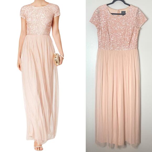 Adrianna Papell Dresses & Skirts - ADRIANNA PAPELL DRESS 14 PINK MOTHER OF BRIDE SEQUIN LONG GOWN BRIDESMAID FORMAL